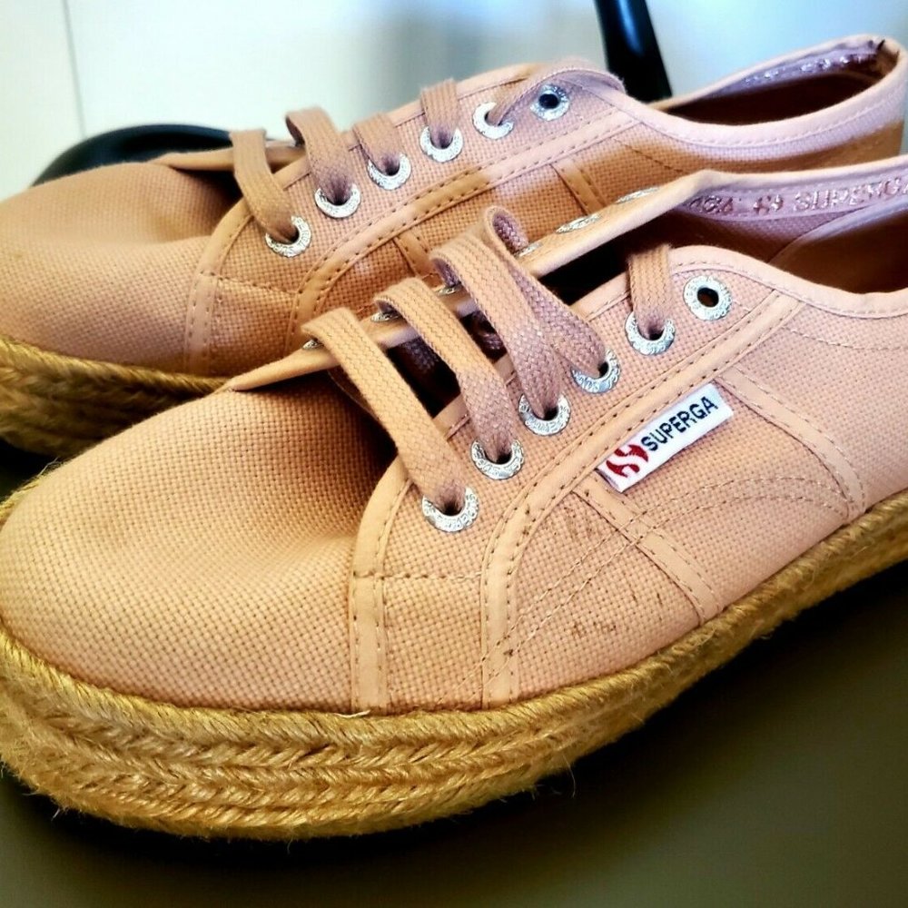 Superga Pink Beach Tennis Shoes With Raffia Sole